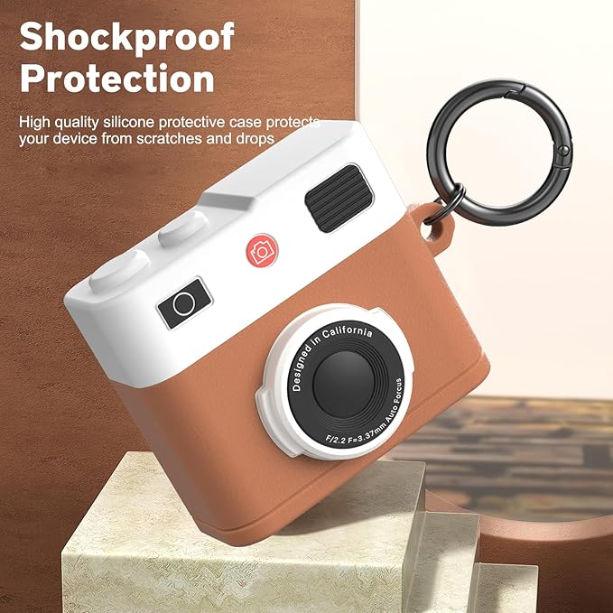 Valkit Compatible Airpods 4 Generation Case with Cleaner Kit, Cute 3D Camera Design Airpods 4 Case Cover with Keychain Shockproof Protective Soft Silicone Case for Airpods 4 Gen for Men Women(Brown)