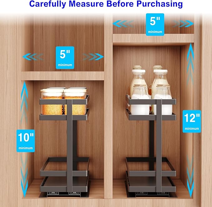Pull Out Spice Rack Organizer for Cabinet, 1 Pack Metal Seasoning Organizer Slide Out Spice Storage Shelf No Assembly Vertical Spice Rack Pullout for Kitchen Cabinets(2 Tier, Matte Black)