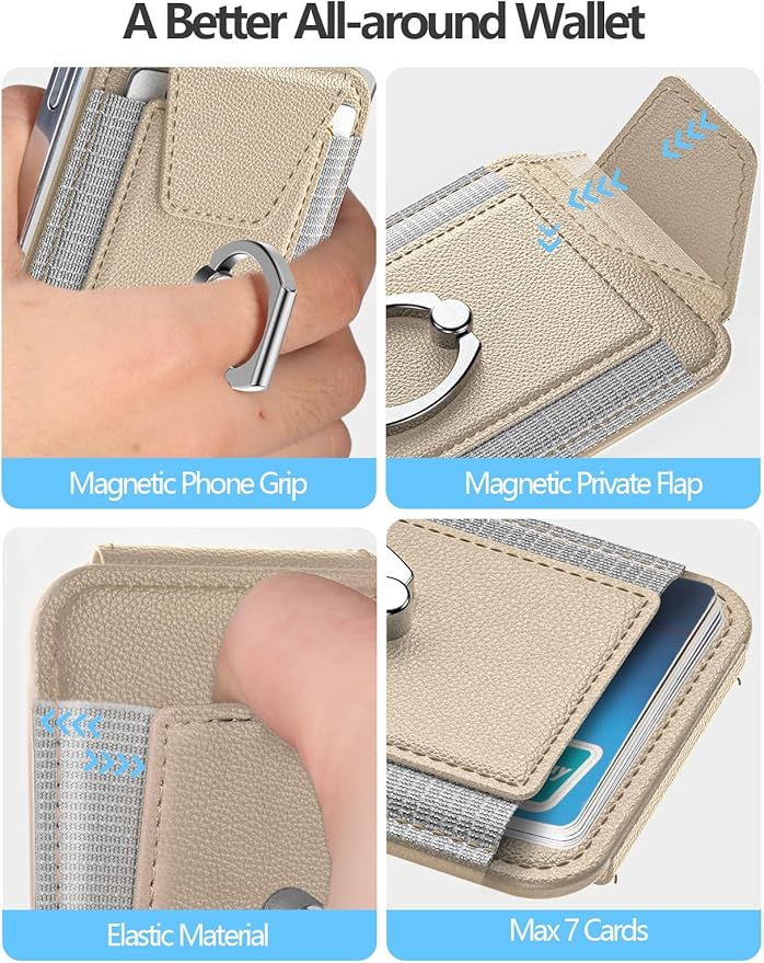 ExtreLife For Magsafe Wallet with Grip, 6-Card Holder, Stronger Magnetic Card Wallet Holder for iPhone 17/16/15/14/13/12 Series, Leather Magnetic Phone Wallet with Privacy Flap, Desert Titanium Gold