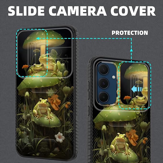 for Galaxy A35 5G Case Built in Slide Camera Lens Cover,Heavy Duty Shockproof Protection Dual Layer Case for Samsung Galaxy A35 5G 6.6 inch 2024,Cute Frog Mushroom