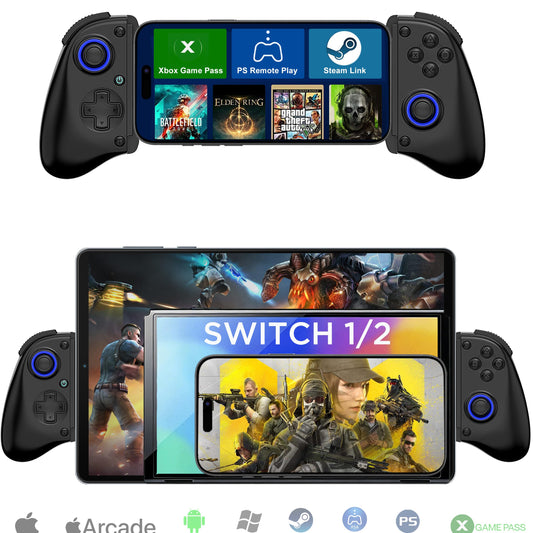 Megadream Mobile Gaming Controller for iPhone/Android/PC - iPad/Tablet (Up to 11in) - Cloud Game - NS-Switch|Swith 2 - Turn Your Phone into a Gaming Console - PS5/Xbox Remote Play Streaming, Call of Duty, Roblox, Turbo, Black