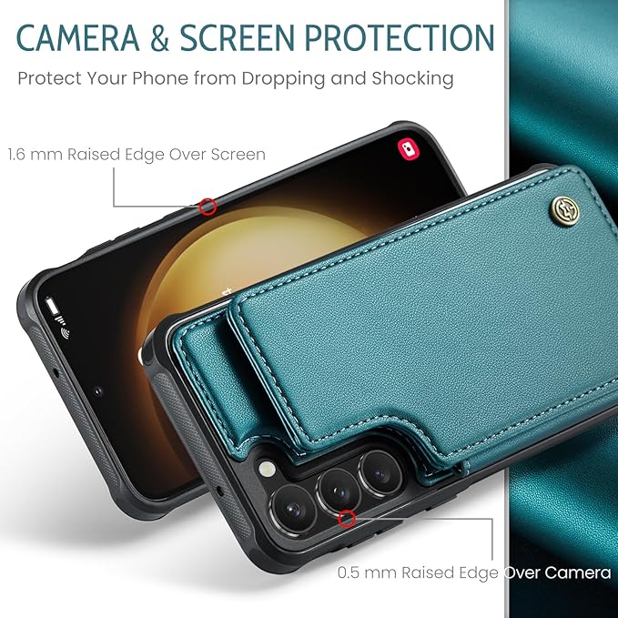 Bemal for Samsung Galaxy S23 Plus Wallet Case with Card Holder, RFID Blocking, Shockproof Leather Kickstand for Men and Women, Durable Protective Phone Cover for 6.6", Bluish Green