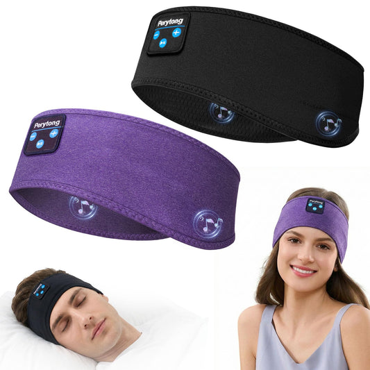 Perytong 2 Pack Sleep Headphones Headband for Side Sleepers, Bluetooth Sleeping Headphones with Ultra-Thin Speakers, Wireless Sport Headband for Workout Running, Noise Reducing Sleep Headphones