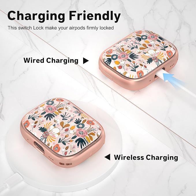 Maxjoy for AirPods Pro 2nd/1st Generation Case, Cute AirPod Pro 2 Case with Safety Lock Hard iPod Pro Cover for Women Men with Keychain for AirPod Pro Cover(2023/2022/2019), Flower