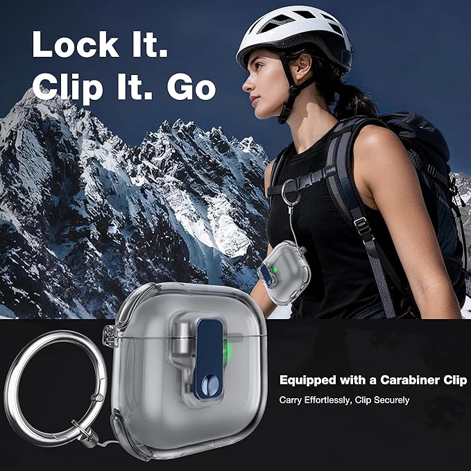 Clear Case for AirPods 4 Case Cover with [Lock Safety & Pop Up][Military Shockproof] Anti-Yellow Transparent Soft TPU Wireless Charging for AirPods 4th Generation Case with Keychain,Clear Black