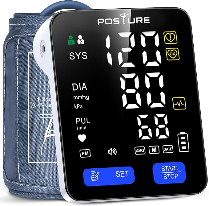 Posture Upper Arm Blood Pressure Monitor for Home Use, Wide Range Cuff 8.6"–16.5", Large 5.0'' 3-Color LED Display, FSA&HSA Eligible, with 2x99 Reading Memory