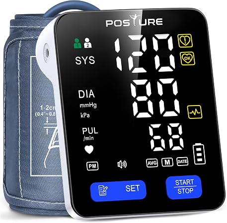 Posture Upper Arm Blood Pressure Monitor for Home Use, Wide Range Cuff 8.6"–16.5", Large 5.0'' 3-Color LED Display, FSA&HSA Eligible, with 2x99 Reading Memory
