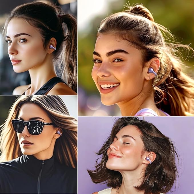 Elegant Touchscreen Clip-On Earbuds, Wireless Open Ear Headphones with 1.3" Color Display, Bluetooth 6.0, 50H Playtime, Ultra-Light 4.1g, IPX5 Waterproof, Perfect for Yoga/Running/Workouts,purple