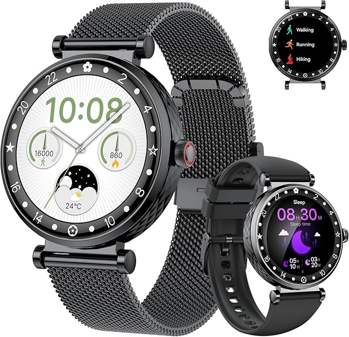 Smart Watch for Women, 1.19" AMOLED Display Fitness Tracker Bluetooth Make/Answer Call, Watches with 110+ Sports Modes/Heart Rate/SpO2/Sleep Monitor, Smartwatch IP68 Waterproof for Android iOS