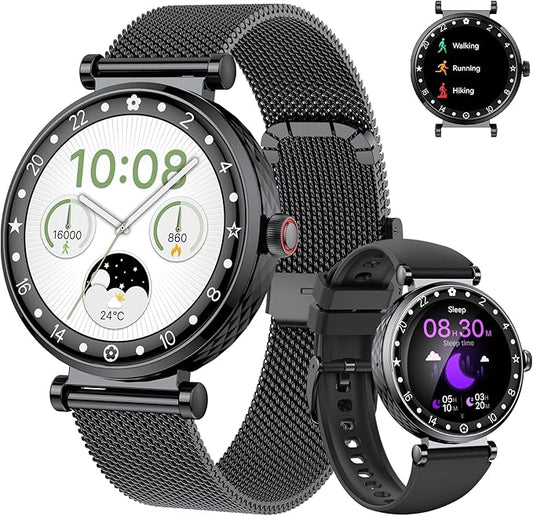 Smart Watch for Women, 1.19" AMOLED Display Fitness Tracker Bluetooth Make/Answer Call, Watches with 110+ Sports Modes/Heart Rate/SpO2/Sleep Monitor, Smartwatch IP68 Waterproof for Android iOS