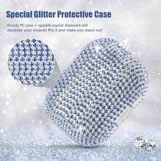Bling Airpods iPods Pro 3 Case Cover 2025, VISOOM Rhinestone Airpods Pro 3 Cases Cute Glitter Jewelry Airpod iPod Pro3 Cases for Sparkly Apple AirPods iPods Pro 3rd Gen Case with Keychain for Women