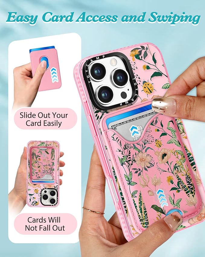 Toycamp for iPhone 16 Pro Max Case - Compatible with Magsafe Credit Card Holder Wallet Magnetic Cute Women Teen Girls Kawaii Girly Unique Plant Design Phone Cover for Apple 16 Promax 6.7"