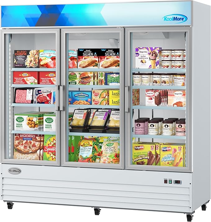 KoolMore MDF-3GD-52C-WH 80 in. Commercial Three Glass Door Display Upright Freezer Merchandiser in White 52 Cu. Ft