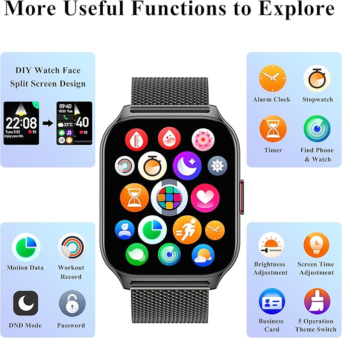 Popglory Smart Watch Answer/Make Calls, 2.01'' Smartwatch with AI Voice Control, Blood Pressure/SpO2/Heart Rate Monitor, Fitness Tracker Watch 2 Straps for Men Women for iOS Android Phones