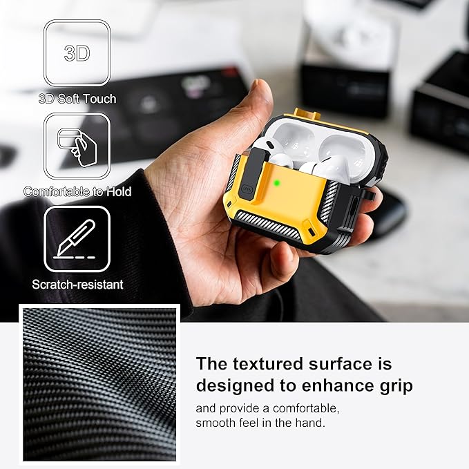 RFUNGUANGO for AirPods Pro 2 Case, Compatible with Airpods Pro Case 2nd / 1st Generation, Compatible with MagSafe, with Cleaning Kit and Keychain, Visible LED, Yellow