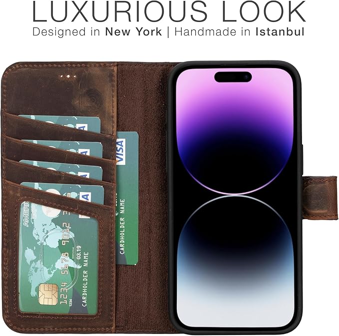 BLACKBROOK Case for iPhone 15 Pro Leather Case with Wallet, Carter Premium Leather Magnetic 2-in-1 Set for MagSafe Wallet Case with RFID, Cash, ID & 4 Card Slots, Compatible with iPhone 15 Pro
