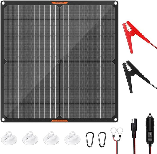 Solar Panel 30W 12V Solar Car Battery Charger Portable Waterproof Solar Power Battery Trickle Charger Maintainer with Alligator Clip