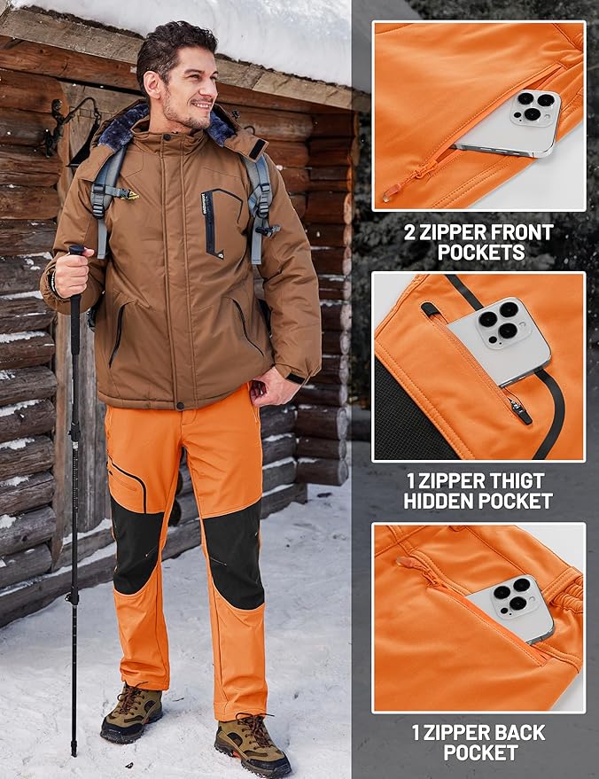 TACVASEN Men's Snow Ski Pants Fleece Lined Winter Pants for Men Water Resistant Thermal Snowboard Hiking Hunting Work