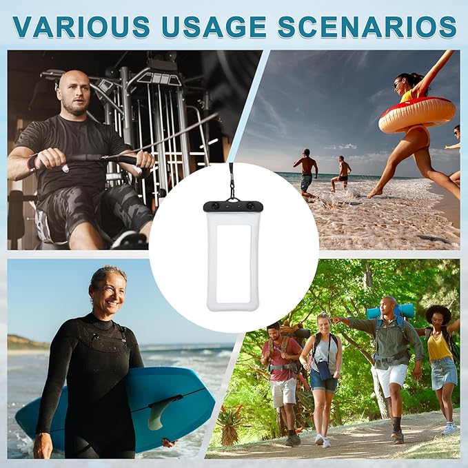 PATIKIL 6Pcs Waterproof Phone Pouch Floating No Sink Universal Cellphone Dry Bag Waterproof Phone Case for Kayaking Beach Swimming Hiking, White