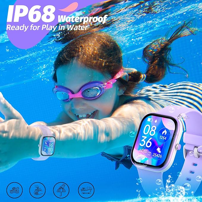Fitness Tracker Watch for Kids, IP68 Waterproof Kids Smart Watch with 1.5" DIY Dials 19 Sport Modes, Pedometers, Heart Rate, Sleep Monitor, Great Gift for Boys Girls Teens 6-14