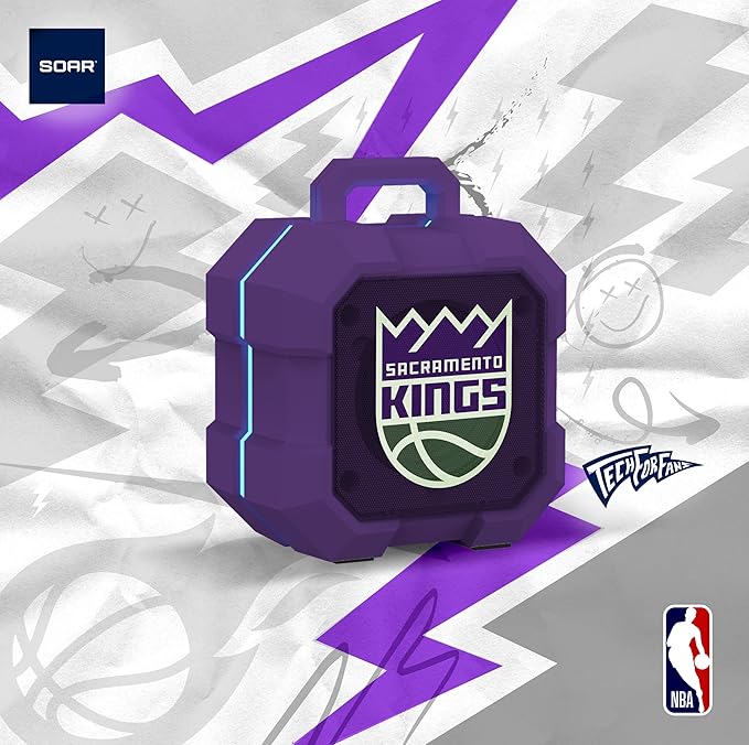 SOAR NBA Shockbox LED Wireless Bluetooth Speaker - Water Resistant IPX4, 5.0 Bluetooth with Over 5 Hours of Play Time - Small Portable Speaker - Officially Licensed NBA, Perfect Home & Outdoor Speaker
