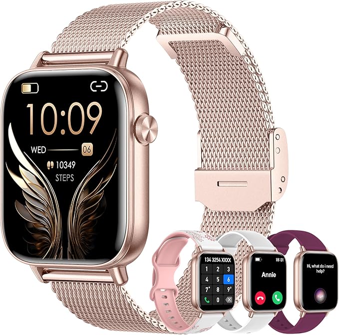Smart Watch for Women (Answer/Make Calls),1.83" Touch Screen Fitness Tracker with 4 Bands, Heart Rate/Sleep/Step Tracking, 100+ Sports Modes Smartwatches for Android iOS (Rose Gold)