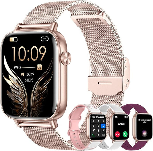 Smart Watch for Women (Answer/Make Calls),1.83" Touch Screen Fitness Tracker with 4 Bands, Heart Rate/Sleep/Step Tracking, 100+ Sports Modes Smartwatches for Android iOS (Rose Gold)