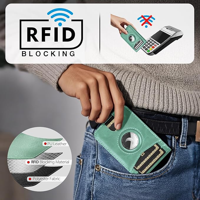 Compatible with Magsafe Case with RFID Blocking Card Holder AirTag pocket for iPhone 17/16/15/14/13/12 Pro/Pro Max/PlusSeries,Not Fit iPhone Mini,Blue Green