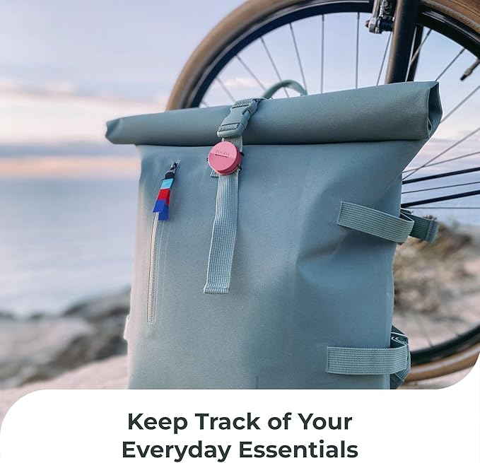 Roam Smart Tracker | Family-Friendly Eco Tracker for Keys, Bags & Kids’ Gear | Works with iOS & Android | Built-in Strap, QR Lost & Found | Replaceable Battery | No Extra App | 1-Pack, Pink