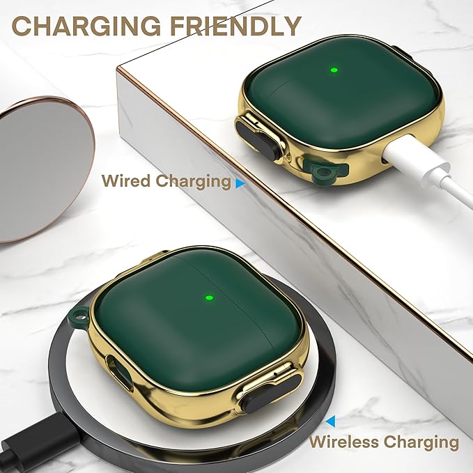 Maxjoy for AirPods 4 Case with Lock, Cute AirPods 4 Case Lock Protective Hard AirPod 4 Generation Cover for Women Men with Keychain Clip for AirPod 4th Generation Cover 2024, Green/Gold