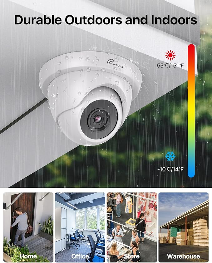 Loocam Security Camera 1080p HD 1920TVL, Hybrid 4-in-1 CVI/TVI/AHD/CVBS Dome Wired Camera, 80ft IR Night Vision, IP66 Weatherproof for CCTV DVR Surveillance Camera System Outdoor Indoor