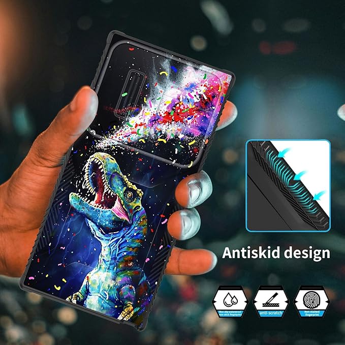 for Galaxy S26 Ultra Case Built in Slide Camera Lens Cover,Heavy Duty Shockproof Protection Dual Layer Case for Samsung Galaxy S26 Ultra 6.9" 2026,Colorful Cool Dinosaur