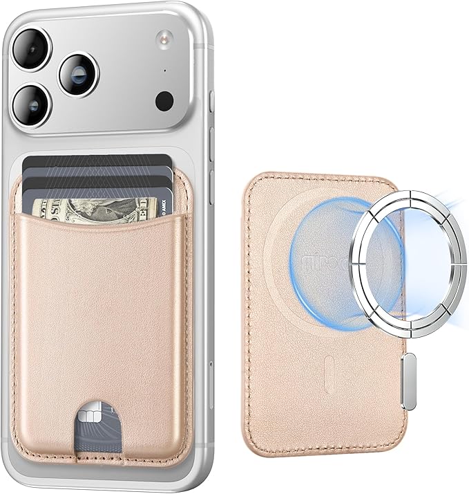 Miroddi for Magsafe Wallet, Magnetic Card Holder for iPhone 17/16/15/14/13/12 Series, Leather Magnet Phone Wallet Fit 4 Cards 3 Cash, Ultra-Thin, RFID Blocking, Gold