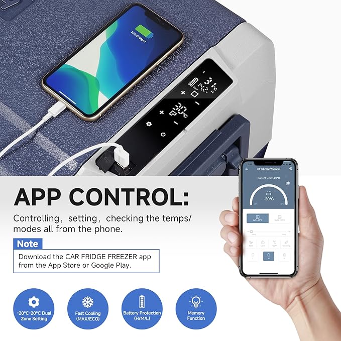 BODEGACOOLER 12 Volt Portable Refrigerator,64 Quart Car Fridge Dual Zone -4℉-68℉,60L Car Freezer APP Control,Electric Compressor Cooler 12/24V DC and 100-240V AC for RV,Camping,Travel,Truck,Vehicles