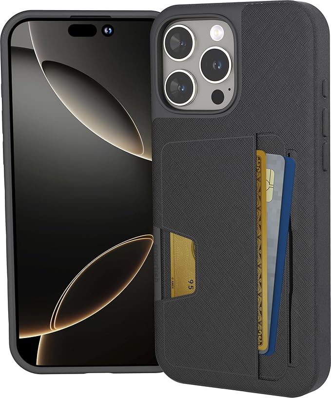 Smartish® iPhone 16 Pro Max Wallet Case - Wallet Slayer Vol 2 [Slim + Protective] Credit Card Holder w/Kickstand - Drop Tested Hidden Card Slot Cover for Apple iPhone 16 Pro Max - Black Tie Affair