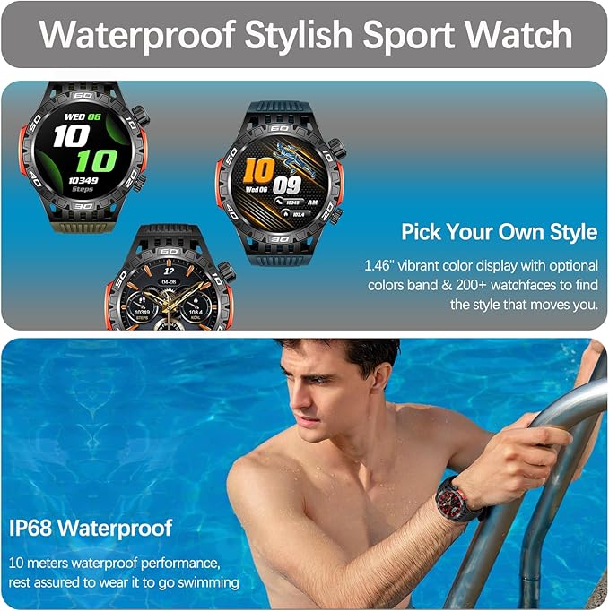 YoYoFit Military Smart Watch with LED Flashlight, Compass, SOS, Rugged Tactical Bluetooth Answer/Dial Calls, Heart Rate Blood Pressure Sleep Monitor Compatible for Android and iOS, Green