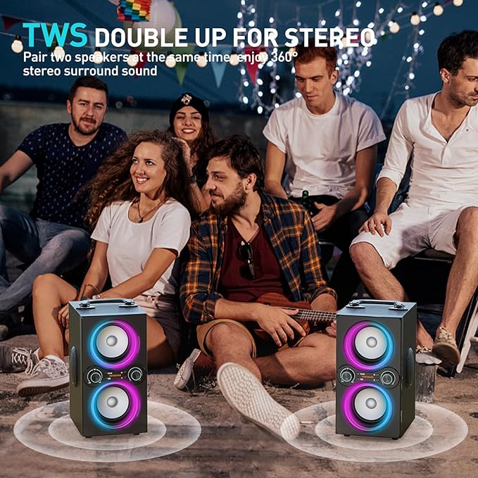 Bluetooth Speakers, 80W(Peak) Wireless TWS Portable Bluetooth Speaker, Beat-Driven Lights, 100dB Loud Stereo Speaker with BassUp, Speakers with Subwoofer for Outdoor, Party, Camping
