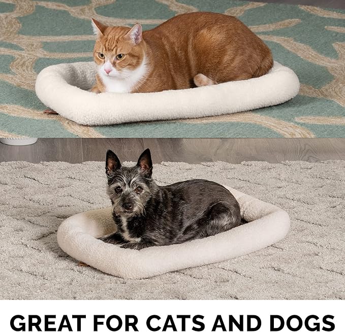 Furhaven Dog Bed for Small Dogs & Indoor Cats, 100% Washable, Sized to Fit Crates - Sherpa Fleece Bolster Crate Pad - Cream, Small