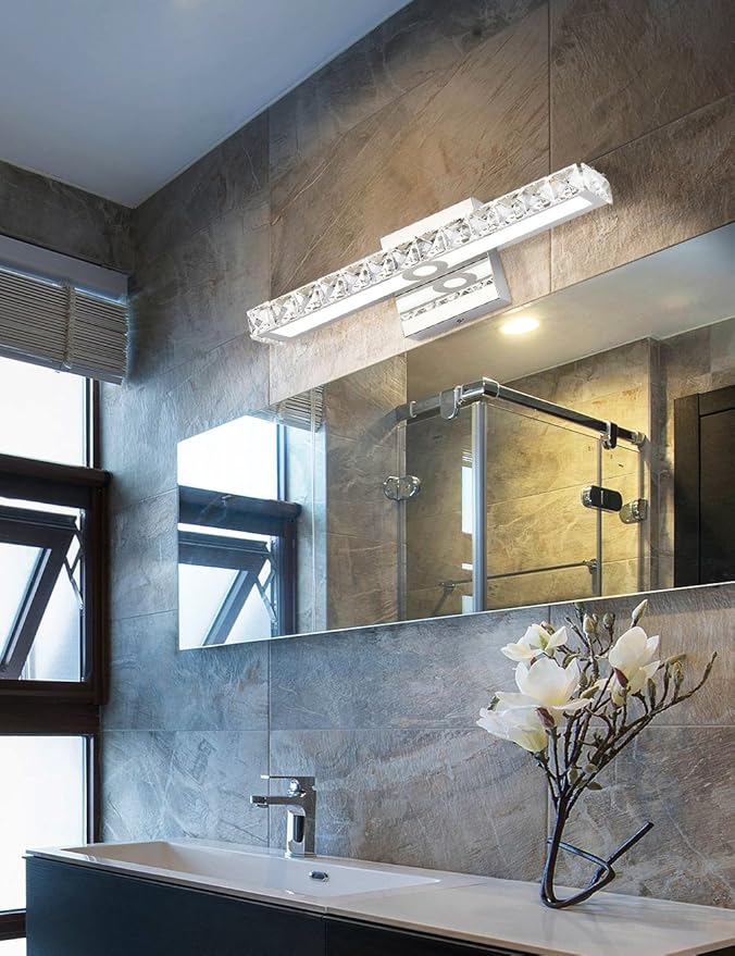 SOLFART Crystal LED Vanity Lights Wall Mirror Vanity Light Fixtures for Bathroom Vanity Bedroom Lighting