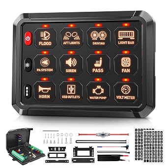 SnowyFox RGB 12 Gang Switch Panel, 12V Automotive Switch Box with Fuse