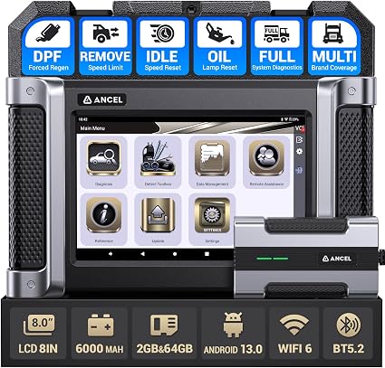 ANCEL HD8000 Full-System Heavy Duty Truck Scanner with DPF Regeneration, Idle&Limited Speed Adjustment and Service Reset, Diesel OBD2 for Universal Heavy-Duty Trucks, Lifetime Free Updates
