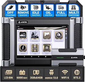 ANCEL HD8000 Full-System Heavy Duty Truck Scanner with DPF Regeneration, Idle&Limited Speed Adjustment and Service Reset, Diesel OBD2 for Universal Heavy-Duty Trucks, Lifetime Free Updates