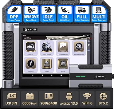 ANCEL HD8000 Full-System Heavy Duty Truck Scanner with DPF Regeneration, Idle&Limited Speed Adjustment and Service Reset, Diesel OBD2 for Universal Heavy-Duty Trucks, Lifetime Free Updates