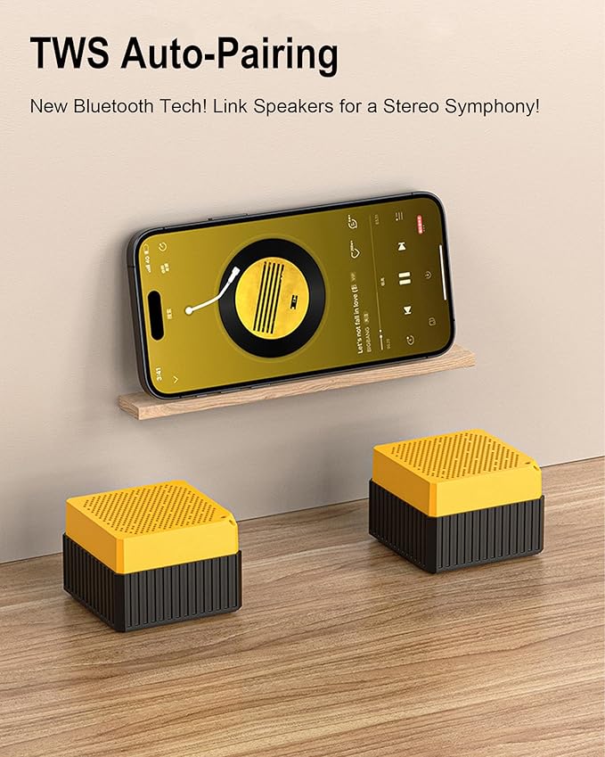 Portable Bluetooth Speakers Wireless, IPX6 Waterproof & Dustproof Small Portable Speaker, High Loud Stereo Sound, Built-in Mic, TWS Pairing, with Storage Box, Easy for Carry/Outdoor/Travel (Yellow)