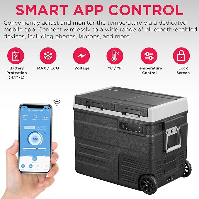Frigidaire, 51 Qt. Portable Convertible Electric Refrigerator/Freezer Trolley-With App, Dual Zone, Black