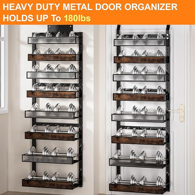 8 Tier Over the Door Pantry Organizer 2 IN 1 Hanging or Wall Mounted Spice Rack with Adjustable Basket,Heavy Duty Seasonning Storage Shelf for Kitchen Pantry and Bathroom
