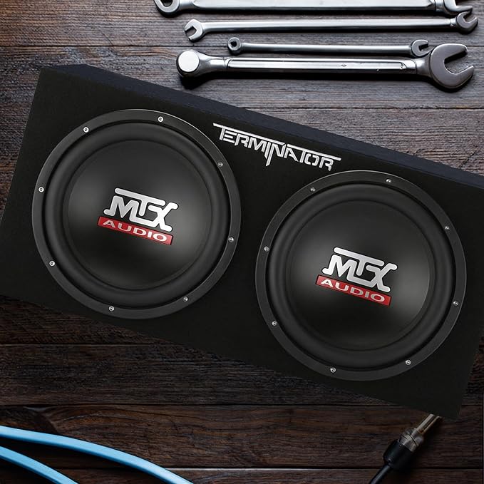MTX Audio Dual Subwoofer Vented Enclosure with High Resolution Feature, Aviation Carpet and Floor Standing Mounting Type for Vehicle, Black