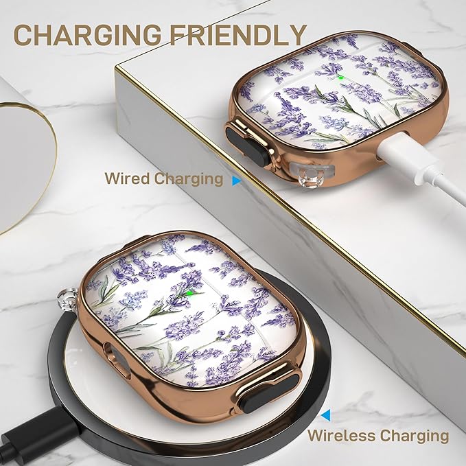 Maxjoy for AirPods Pro 3rd Generation Case with Lock, Clear AirPods Pro 3 Case Lock Protective Hard AirPod Pro 3 Cover for Women Men with Keychain for Airpod Pro 3rd Gen Cover 2025, Flower