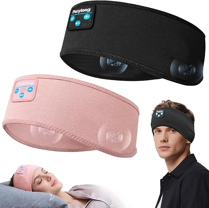 Perytong 2-Pack Sleeping Headphones Bluetooth Headband, Upgraded Headband Headphones with Ultra-Thin Speakers, Wireless Headphone for Side Sleepers, Running, Insomniac, Travel, Meditation
