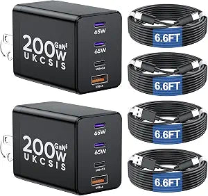2 Pack 200W USB C Charger Block, Foldable GaN5 Dual 65W Fast Charger USB C